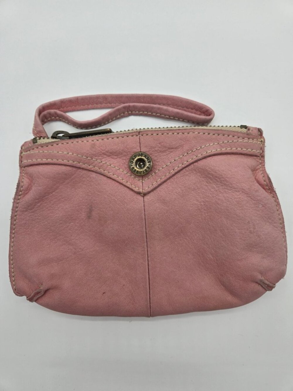 Vintage Gap Jeans Pink Cow Leather Wristlet Pouch Clutch Wallet